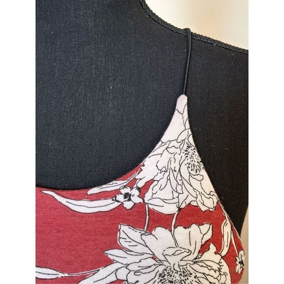 Mind Code Burgundy White Floral Printed Bungee Spaghetti Strap, Scoop Neckline, - Picture 2 of 6